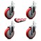 Service Caster 5'' Red Polyurethane Wheel Swivel 7/16'' Grip Ring Stem Caster Set, 4PK SCC-GR20S514-PPUB-RED-716138-4 - alternate 3